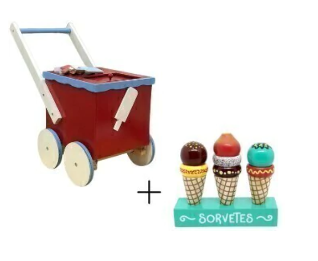 Combo Carrinho Sorveteiro + kit de Sorvetes
