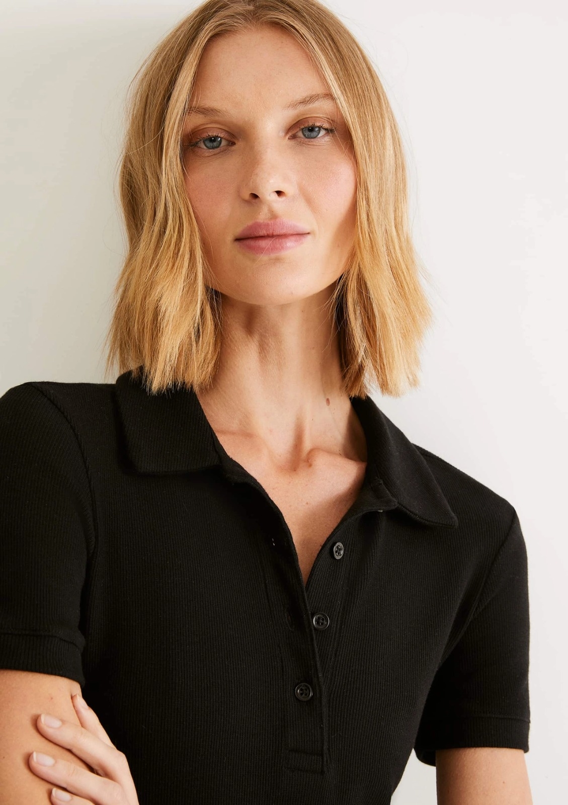 polo feminina manga curta em ribana 