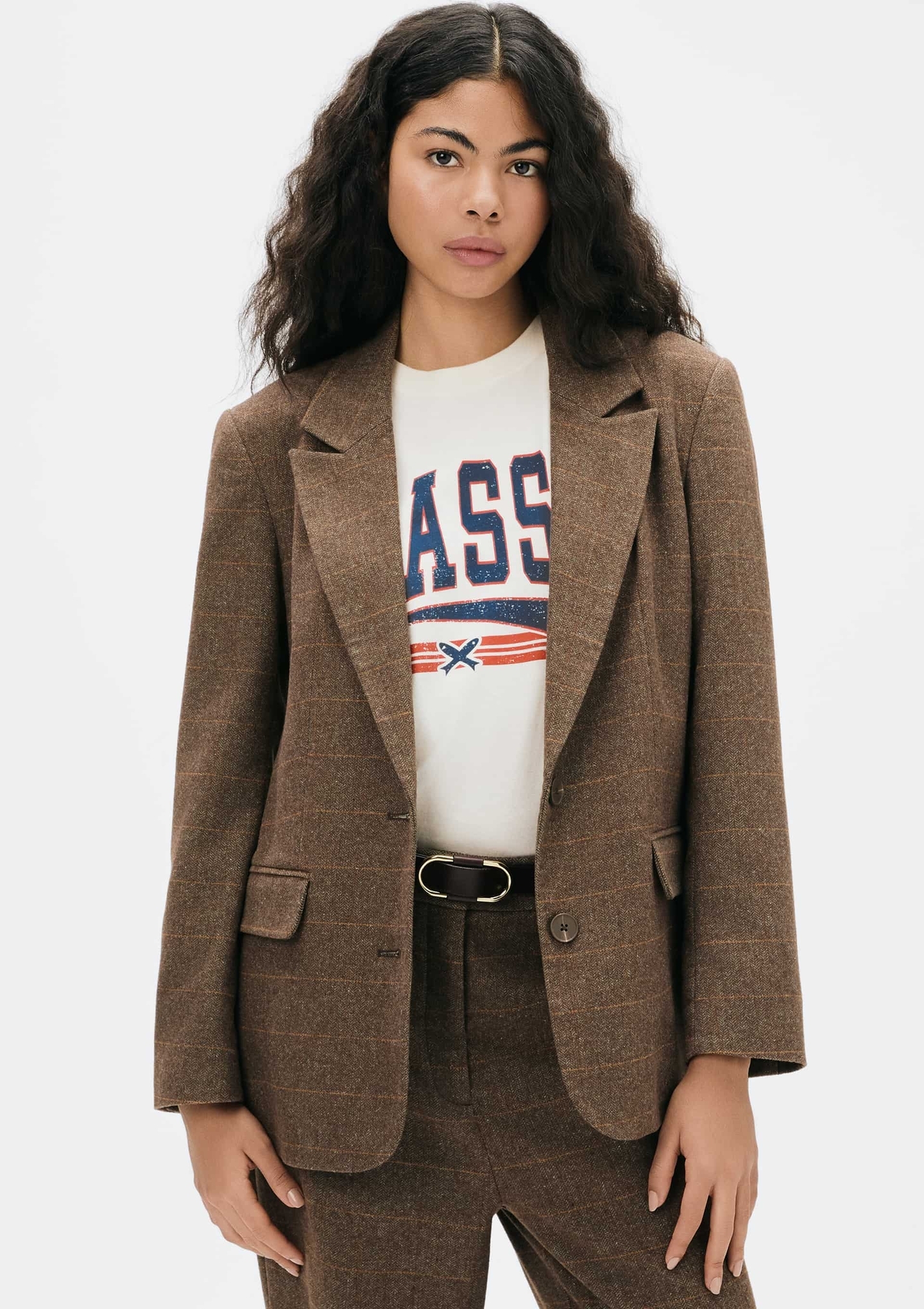 blazer feminino oversized em lã - marrom