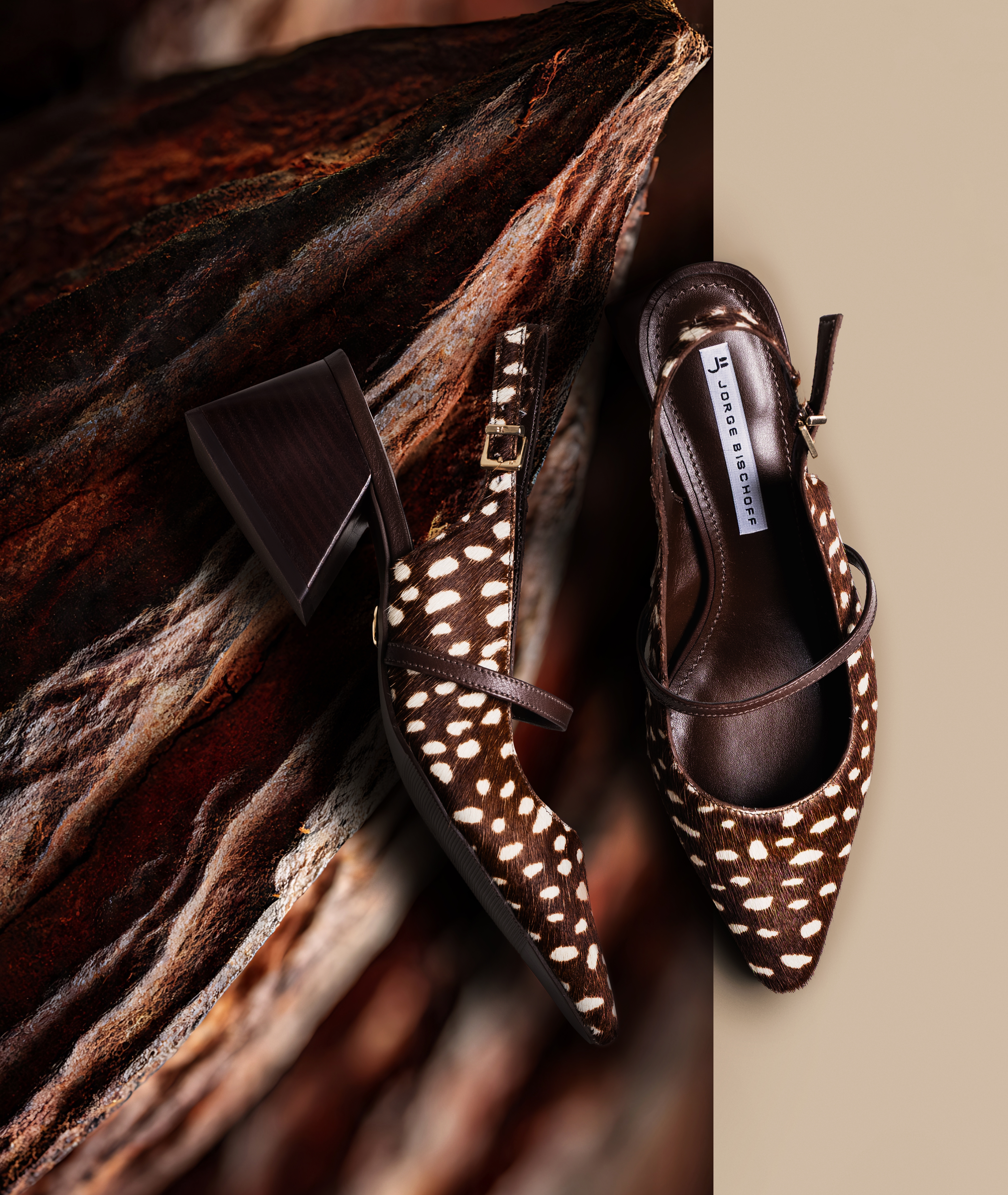 Slingback Salto Bloco Selvagem Café Pelo